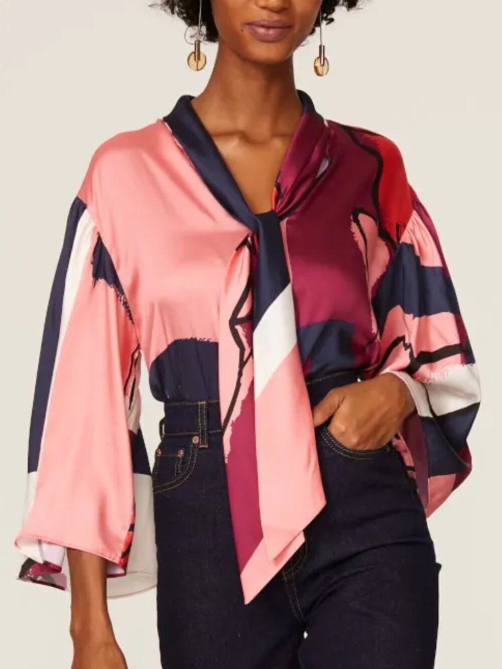 Rent the Runway Tanya Taylor Avril Abstract Jacquard Scarf Neck Top Size Large